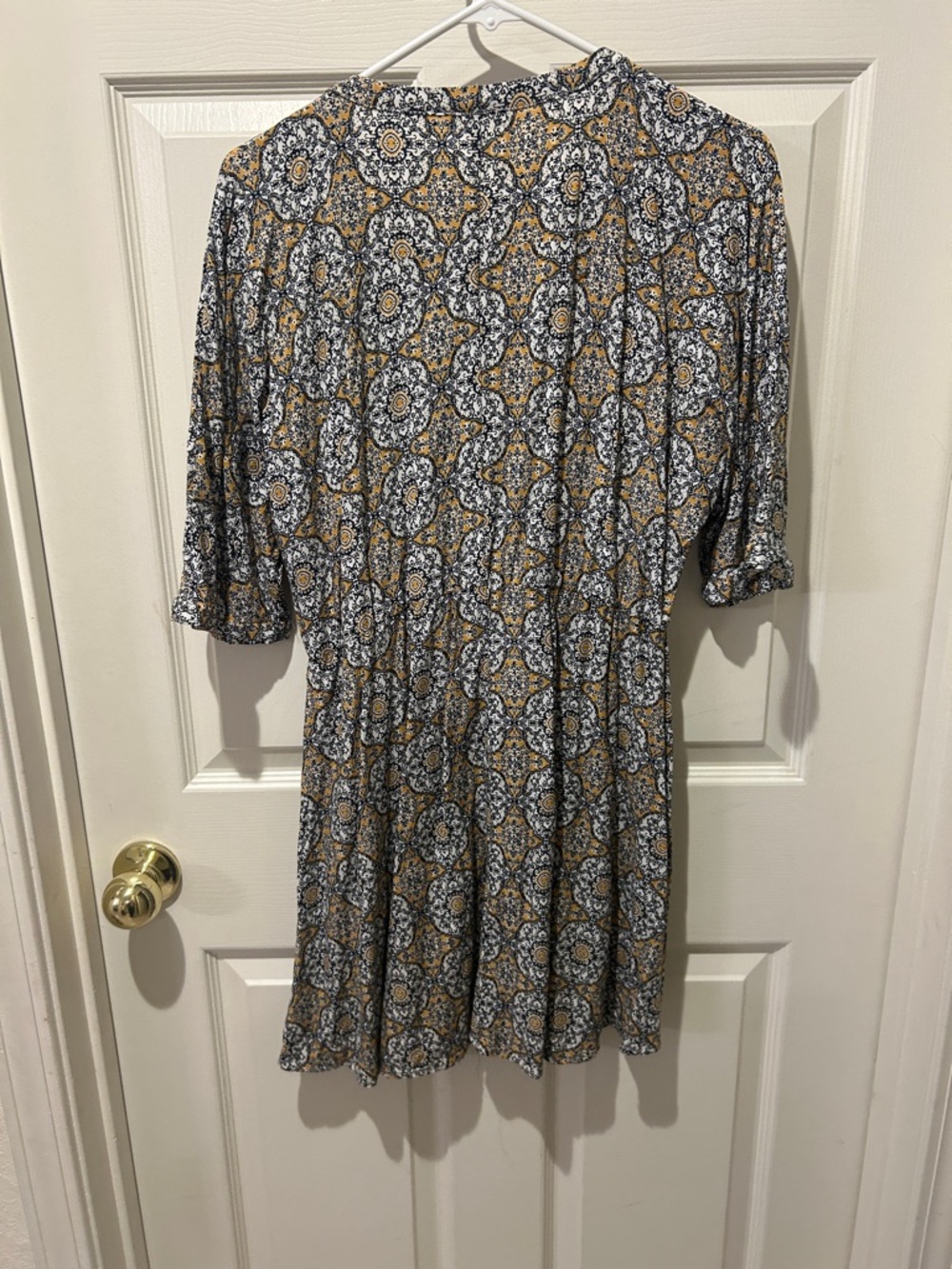EARTHBOUND Mustard & Navy Medallion V-Neck Midi Dress with Tassel - Picture 4 of 4